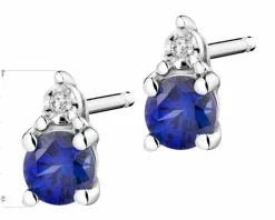 Kolczyki z białego złota z diamentami i szafirami syntetycznymi - próba 375