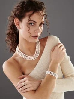 Kolczyki z białego złota z diamentami i perłami - próba 585