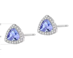 Kolczyki z białego złota z brylantami i tanzanitami - próba 585