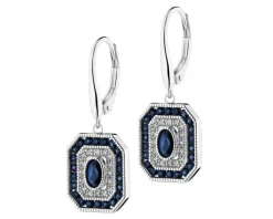 Kolczyki z białego złota z diamentami i szafirami - próba 585