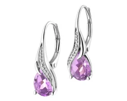 Kolczyki z białego złota z diamentami i ametystami - próba 375