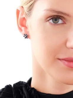 Kolczyki z białego złota z brylantami i szafirami - kwiaty - próba 585