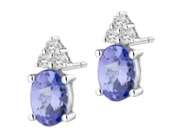 Kolczyki z białego złota z brylantami i tanzanitami - próba 585