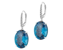 Kolczyki z białego złota z brylantami i topazami London Blue - próba 585