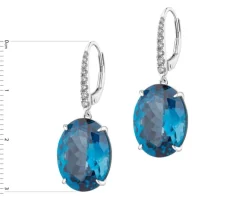 Kolczyki z białego złota z brylantami i topazami London Blue - próba 585