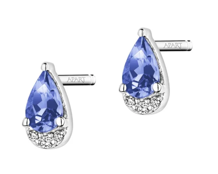 Kolczyki z białego złota z brylantami i tanzanitami - próba 585