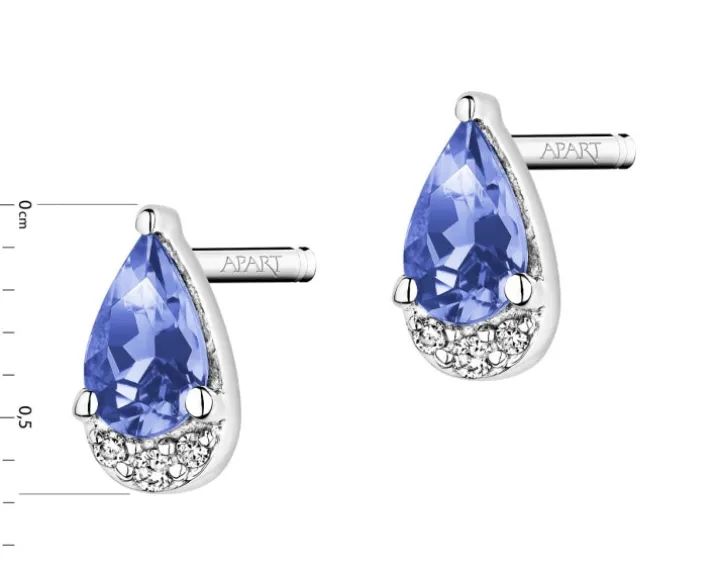 Kolczyki z białego złota z brylantami i tanzanitami - próba 585
