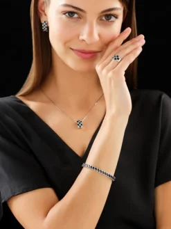 Kolczyki z białego złota z brylantami i szafirami - próba 585