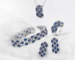 Kolczyki z białego złota z brylantami i szafirami - próba 585