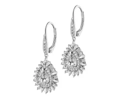 Kolczyki z białego złota z diamentami i topazami London Blue - próba 375