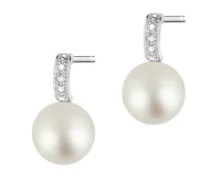 Kolczyki z białego złota z diamentami i perłami - próba 585