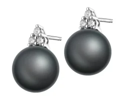 Kolczyki z białego złota z brylantami i perłami Tahiti - próba 585