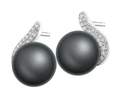 Kolczyki z białego złota z brylantami i perłami Tahiti - próba 585