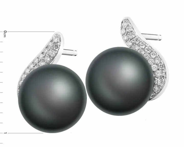 Kolczyki z białego złota z brylantami i perłami Tahiti - próba 585