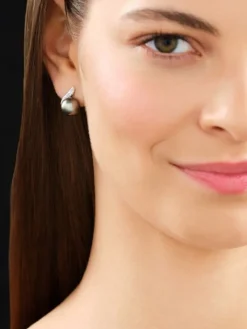 Kolczyki z białego złota z brylantami i perłami Tahiti - próba 585