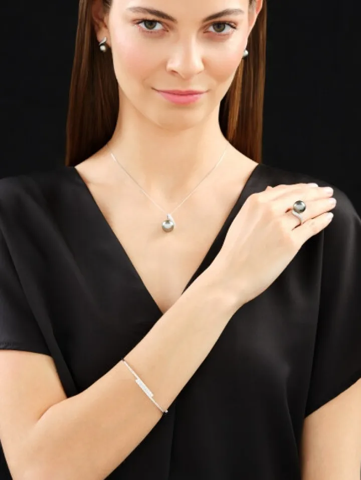 Kolczyki z białego złota z brylantami i perłami Tahiti - próba 585