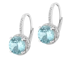 Kolczyki z białego złota z diamentami i topazami Sky Blue - próba 585