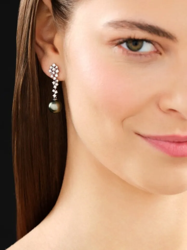 Kolczyki z białego złota z brylantami i perłami Tahiti - próba 585