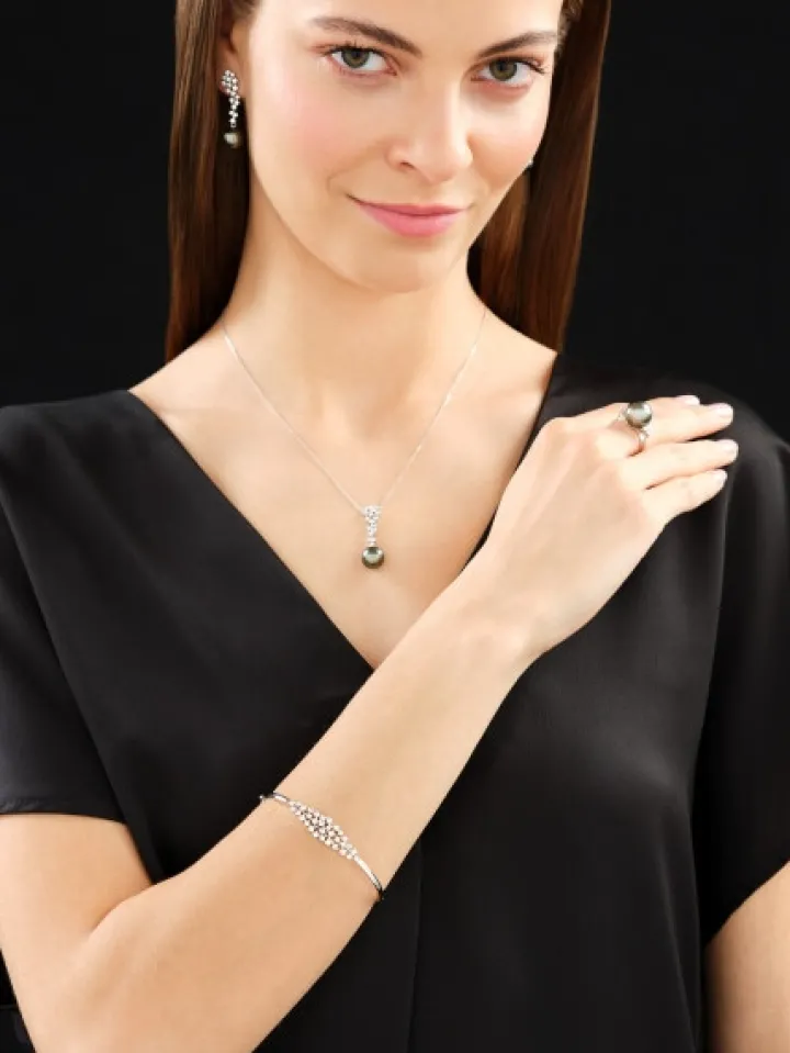 Kolczyki z białego złota z brylantami i perłami Tahiti - próba 585