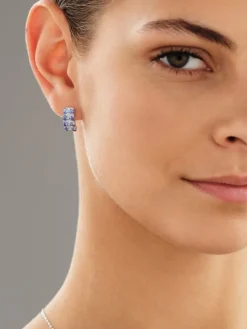 Kolczyki z białego złota z diamentami i tanzanitami - próba 585