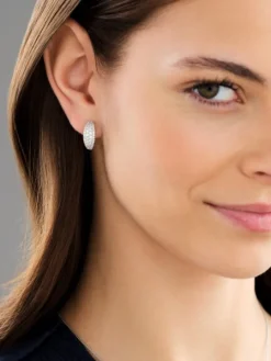 Kolczyki z białego złota z diamentami i topazami - liście - próba 375