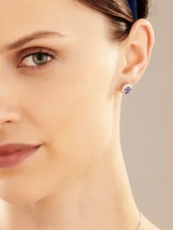 Kolczyki z białego złota z brylantami i tanzanitami - próba 585