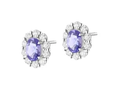 Kolczyki z białego złota z brylantami i tanzanitami - próba 585