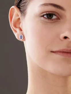 Kolczyki z białego złota z brylantami i tanzanitami - próba 585