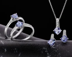 Kolczyki z białego złota z diamentami i tanzanitami - próba 585