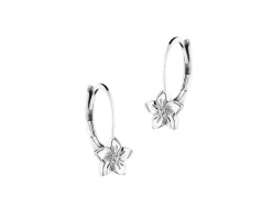 Kolczyki z białego złota z diamentami - kwiaty - 0,008 ct - próba 585