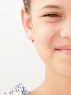 Kolczyki z białego złota z diamentami - kwiaty - 0,008 ct - próba 585