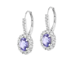 Kolczyki z białego złota z brylantami i tanzanitami - próba 585