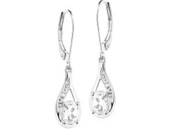 Kolczyki z białego złota z diamentami i topazami białymi - próba 585