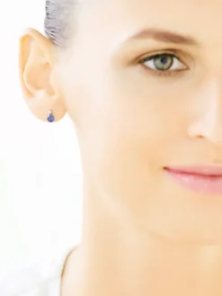 Kolczyki z białego złota z diamentami i szafirami syntetycznymi - próba 375