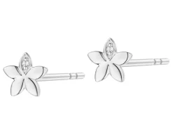 Kolczyki z białego złota z diamentami - kwiaty - 0,008 ct - próba 375