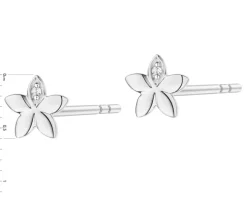 Kolczyki z białego złota z diamentami - kwiaty - 0,008 ct - próba 375