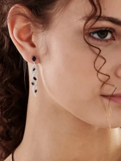 Kolczyki z białego złota z brylantami i szafirami - próba 585