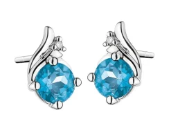 Kolczyki z białego złota z diamentami i topazami London Blue - próba 375