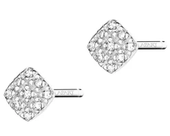 Kolczyki z białego złota z diamentami - kwadraty - 0,05 ct - próba 375