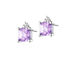 Kolczyki z białego złota z diamentami i ametystami - próba 375