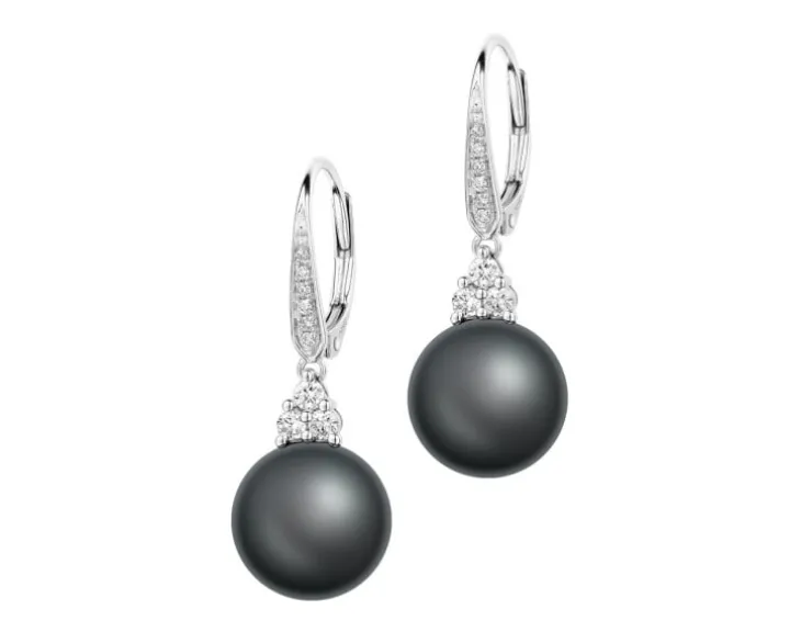 Kolczyki z białego złota z brylantami i perłami Tahiti - próba 585