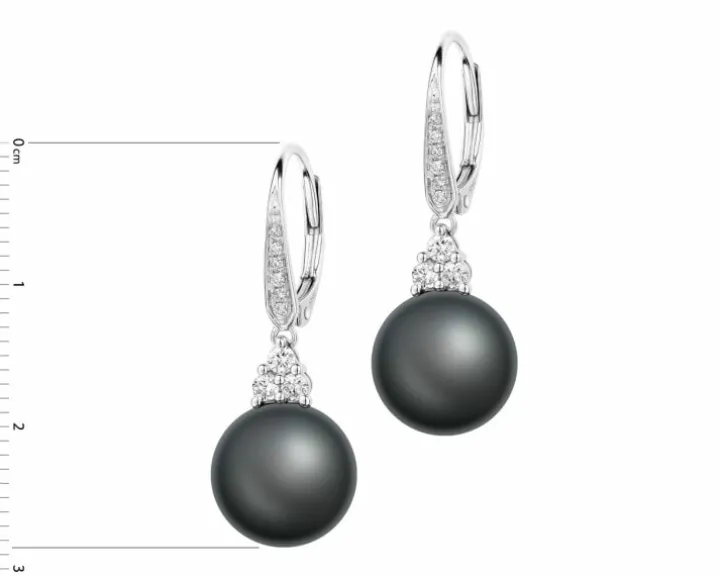 Kolczyki z białego złota z brylantami i perłami Tahiti - próba 585