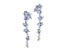 Kolczyki z białego złota z diamentami, tanzanitami i topazami białymi - próba 585