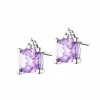 Kolczyki z białego złota z diamentami i ametystami - próba 585