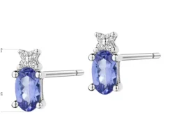 Kolczyki z białego złota z brylantami i tanzanitami - próba 585