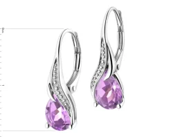 Kolczyki z białego złota z diamentami i ametystami - próba 585