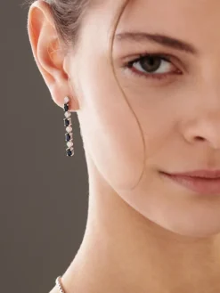 Kolczyki z białego złota z diamentami i akwamarynami - próba 585