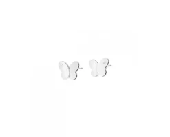 Kolczyki z białego złota z diamentami - motyle - 0,004 ct - próba 585