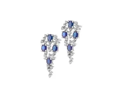 Kolczyki z białego złota z diamentami i szafirami - próba 585