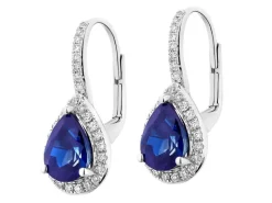 Kolczyki z białego złota z brylantami i szafirami - próba 585